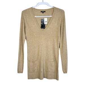 NWT Carling Wool Blend V-Neck Sweater Tunic w/ Pockets • Size L • Tan